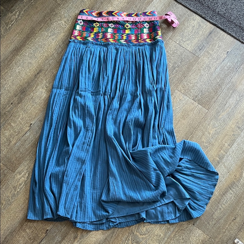 Free People Blue Maxi Skirt with Colorful Waistband
